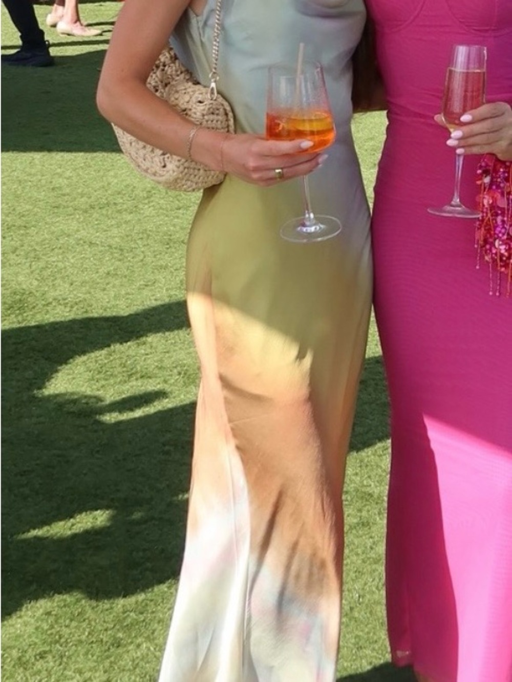 12th Tribe Satin Ombre Maxi Dress in Blue, Gold, Brown - Picture 3 of 3